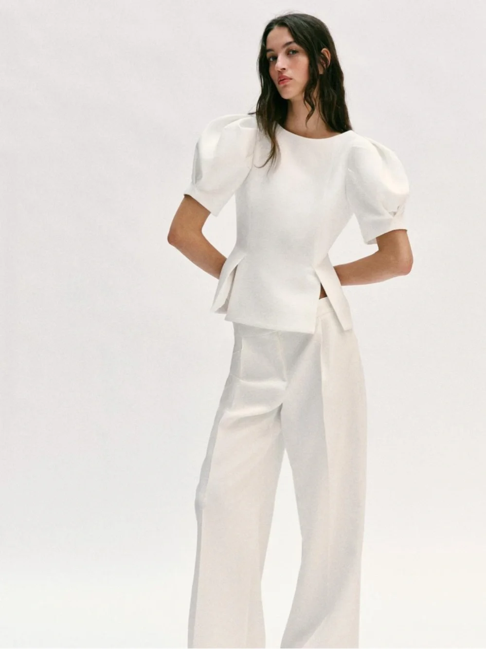 Zara Cream Puff-Sleeve V-Back Top